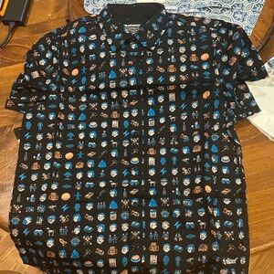 Fallout Black and Blue Graphic Button Down Shirt